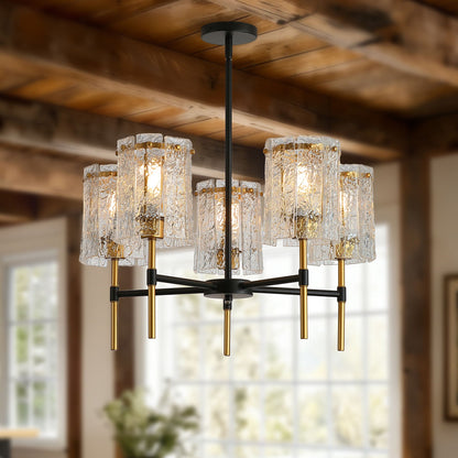 Detail of the metal frame on the five light chandelier