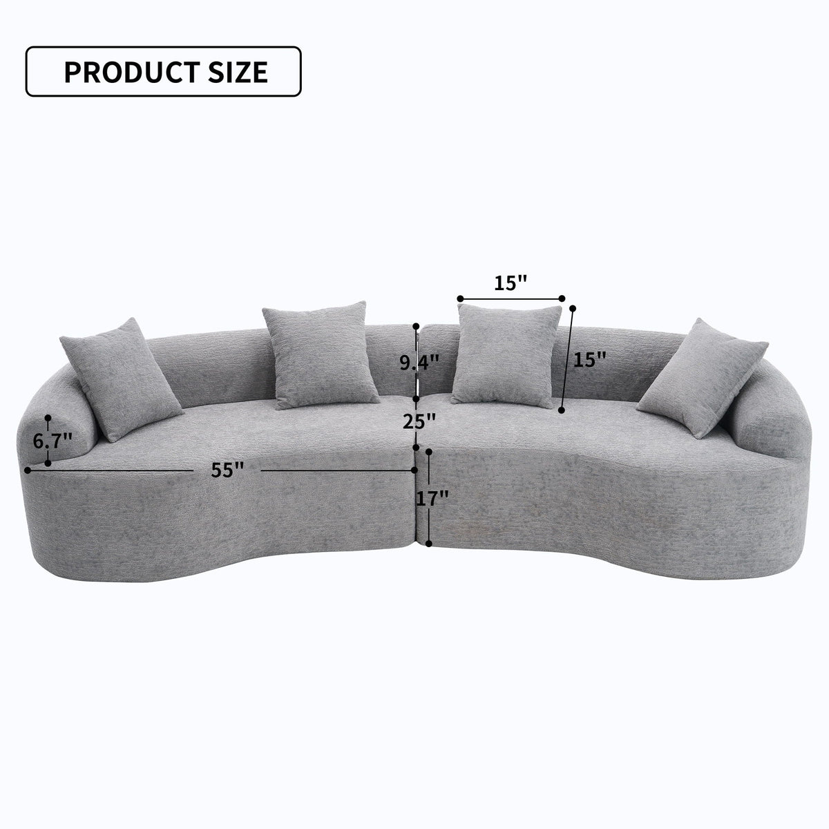 Curved 4 Seater Fabric Sofa, All-Foam Build