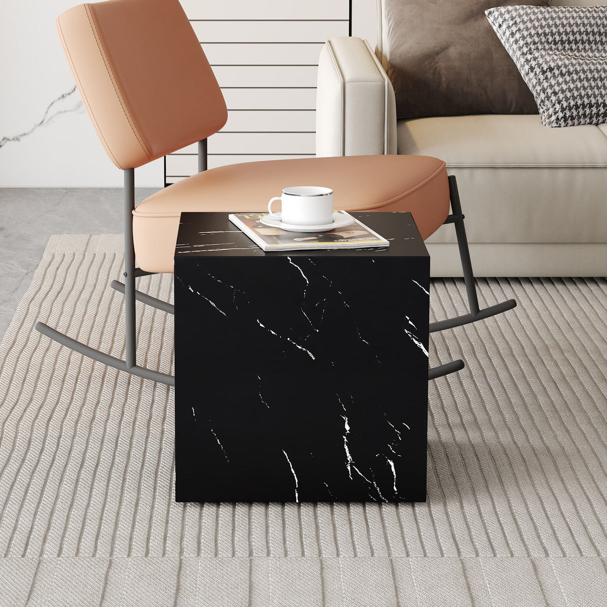 Marble Texture Cube Coffee Table, Black