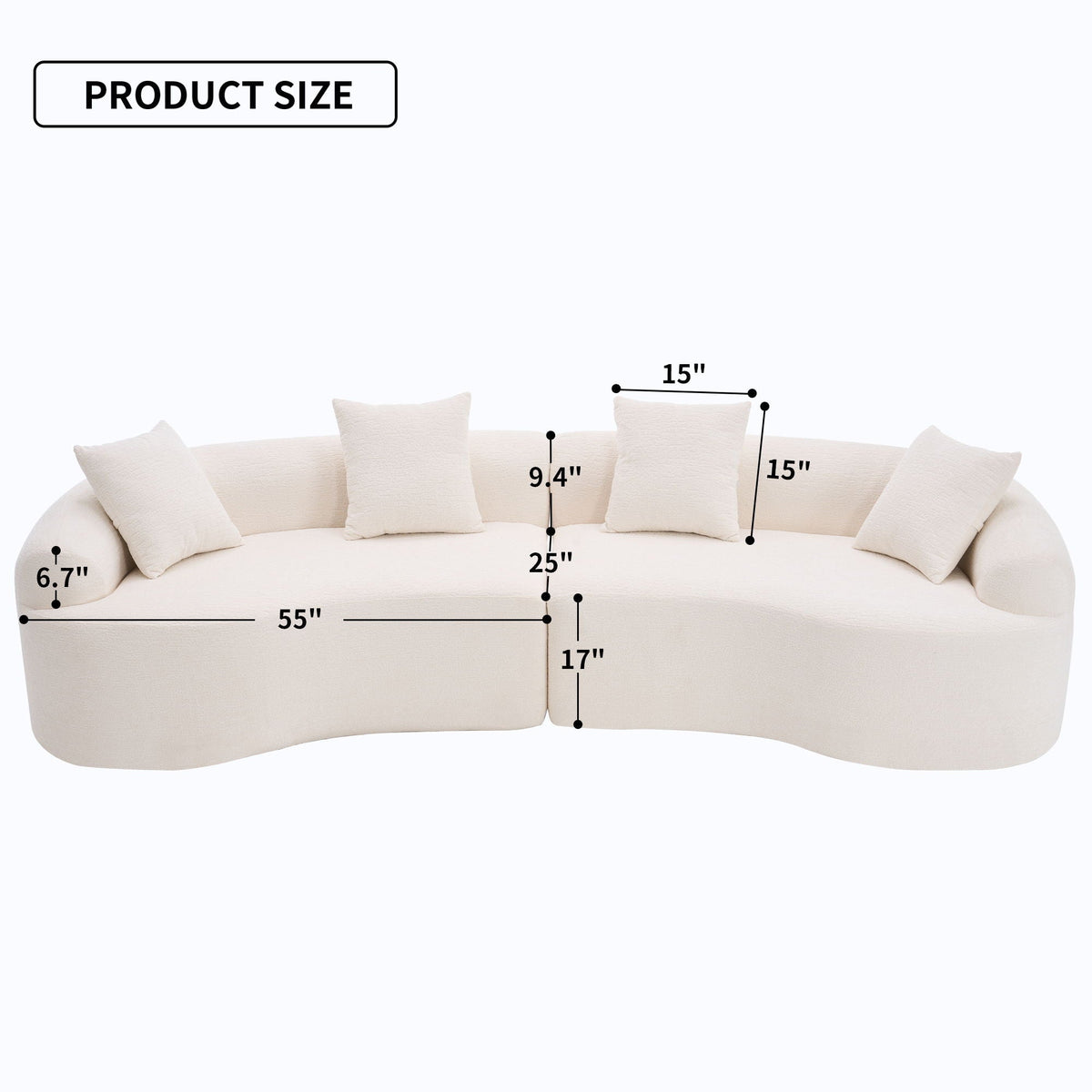 Curved 4 Seater Fabric Sofa, All-Foam Build