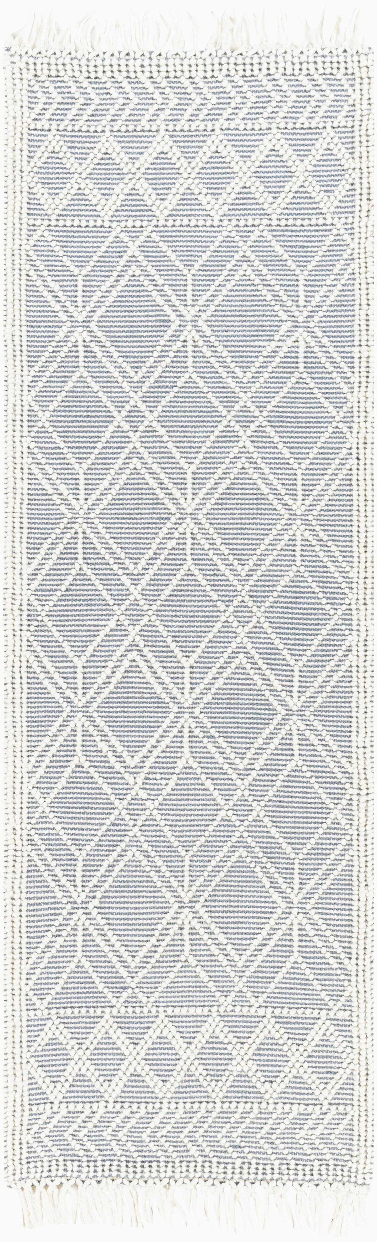 Hand Woven Trellis Area Rug, Ivory and Blue