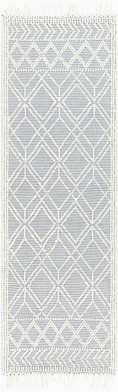 Hand Woven Trellis Area Rug, Ivory and Blue