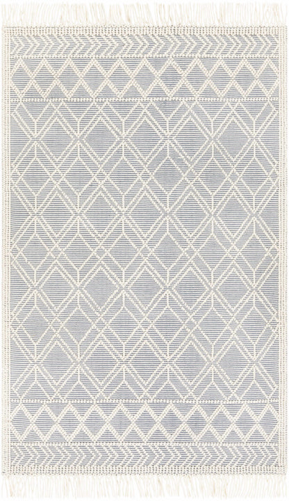 Hand Woven Trellis Area Rug, Ivory and Blue