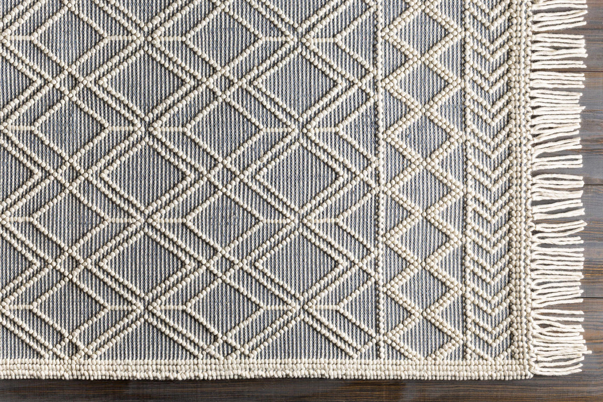 Hand Woven Trellis Area Rug, Ivory and Blue
