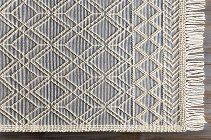 Hand Woven Trellis Area Rug, Ivory and Blue