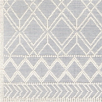 Hand Woven Trellis Area Rug, Ivory and Blue
