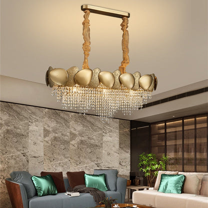 Crystal chandelier shown in the elliptical size option