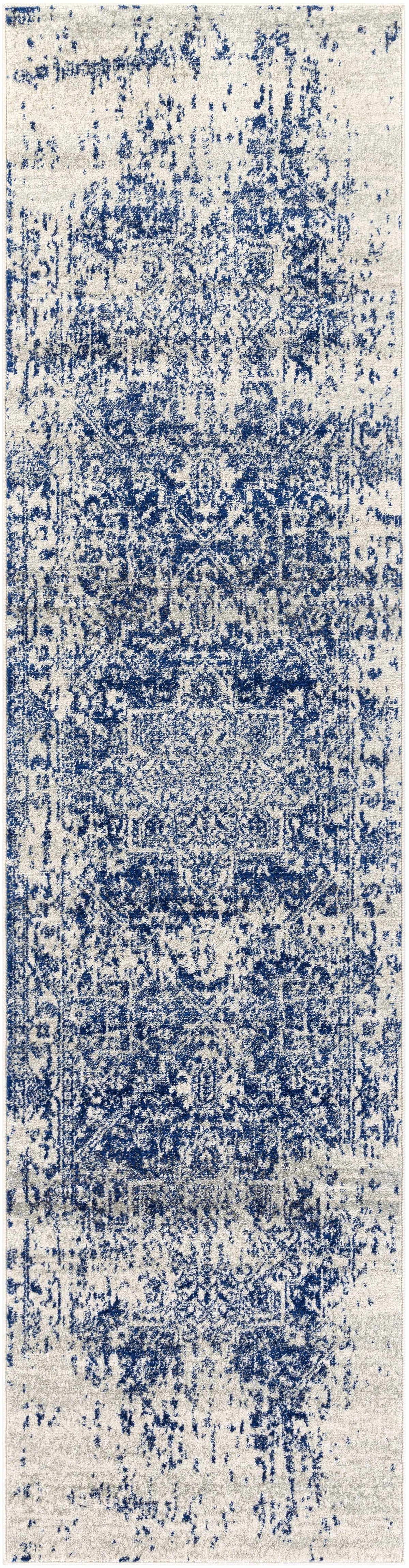 Vintage Pattern Area Rug, Navy and Gray