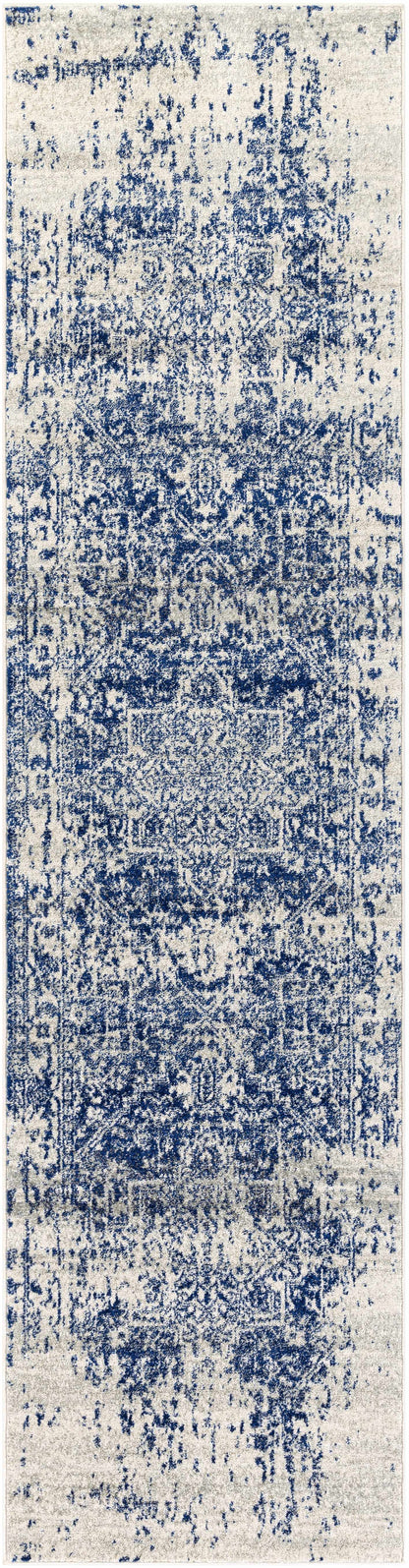 Vintage Pattern Area Rug, Navy and Gray