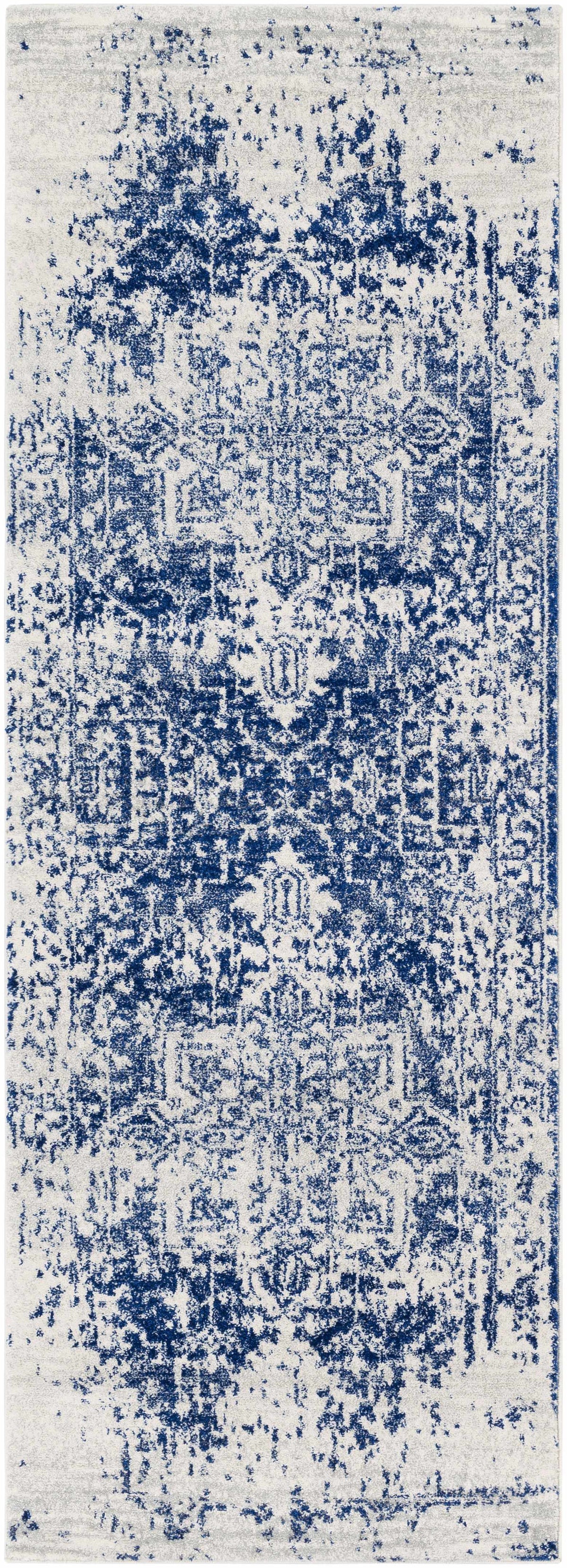 Vintage Pattern Area Rug, Navy and Gray