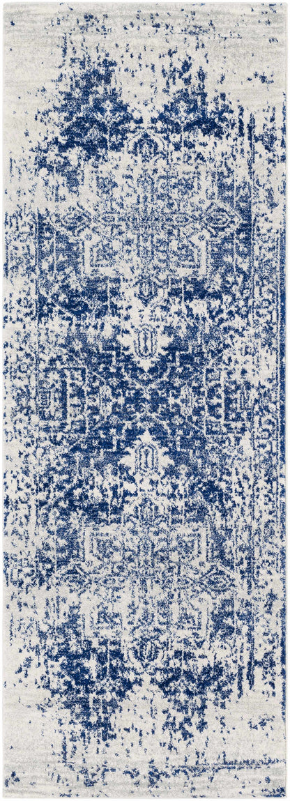 Vintage Pattern Area Rug, Navy and Gray
