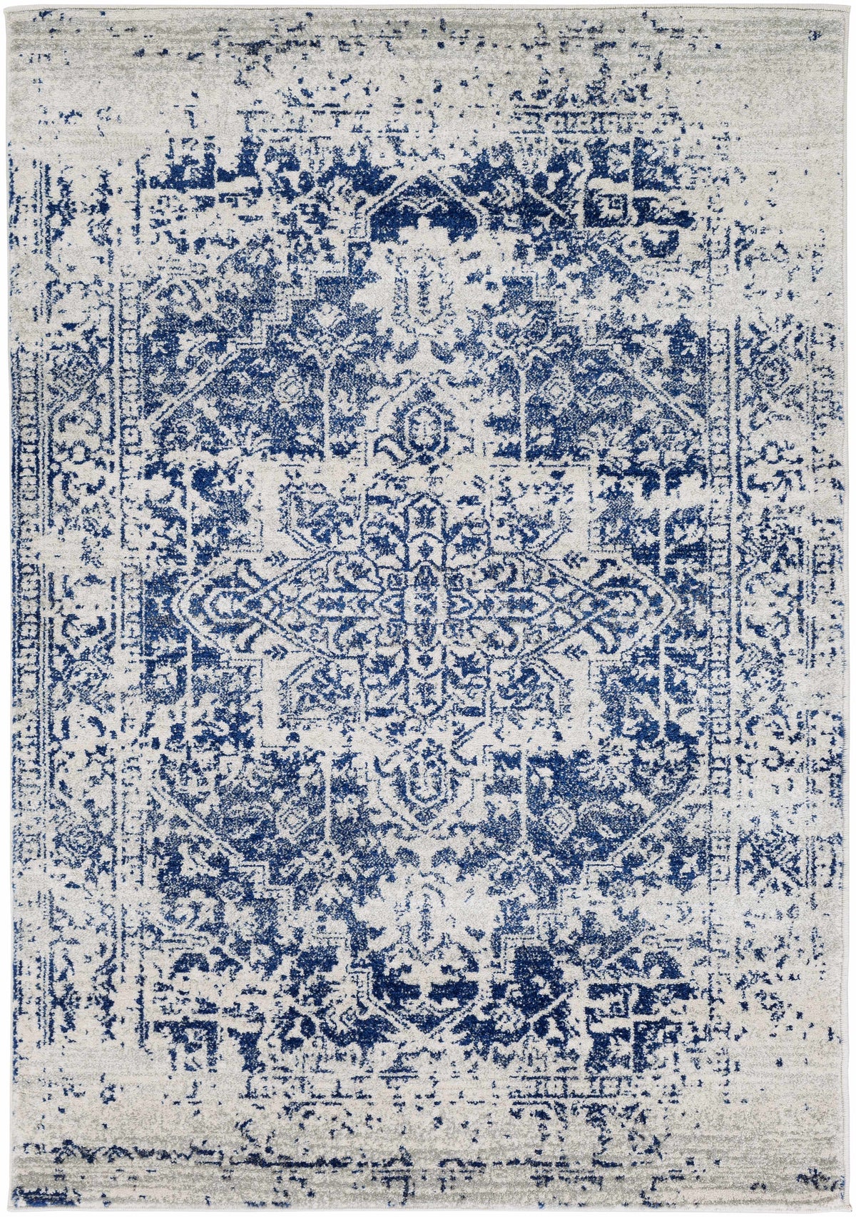 Vintage Pattern Area Rug, Navy and Gray