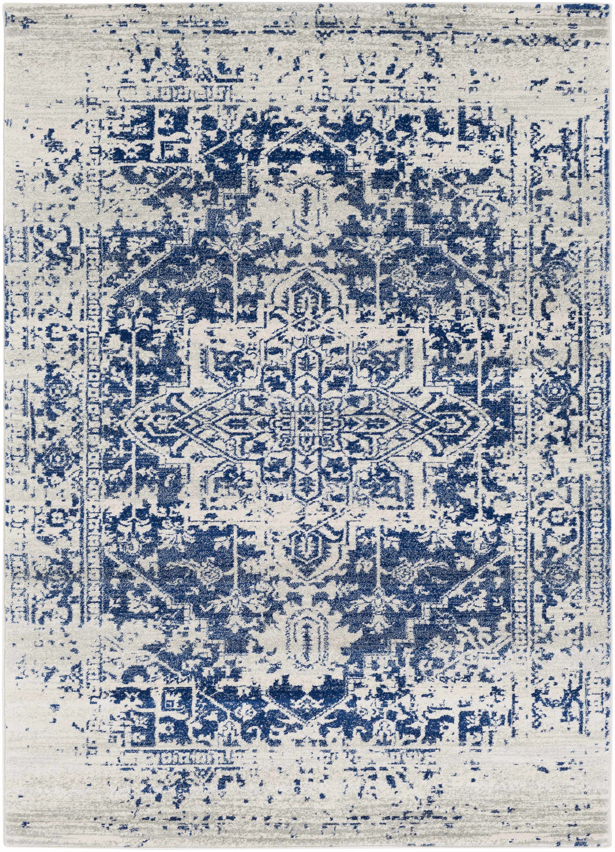 Vintage Pattern Area Rug, Navy and Gray