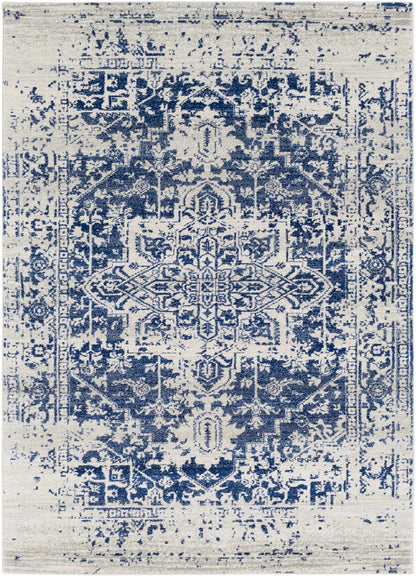 Vintage Pattern Area Rug, Navy and Gray