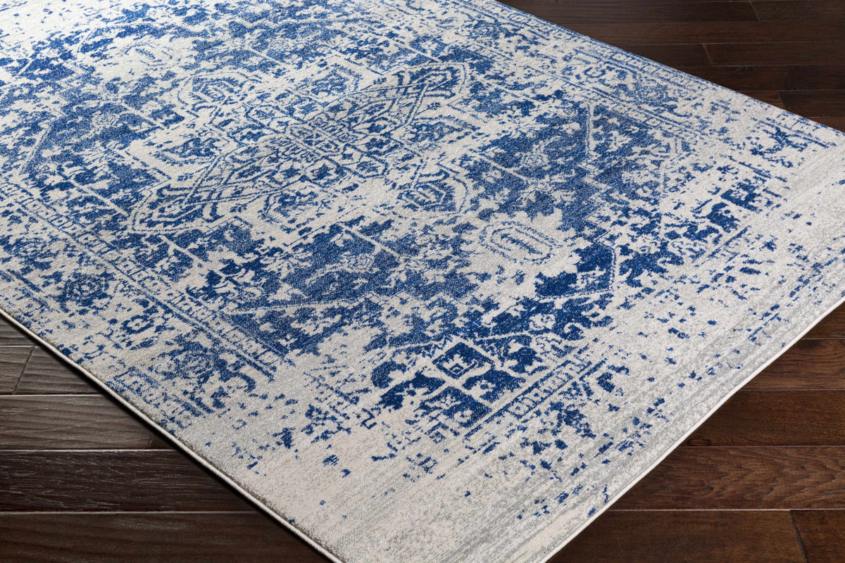Vintage Pattern Area Rug, Navy and Gray