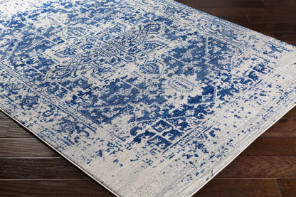 Vintage Pattern Area Rug, Navy and Gray