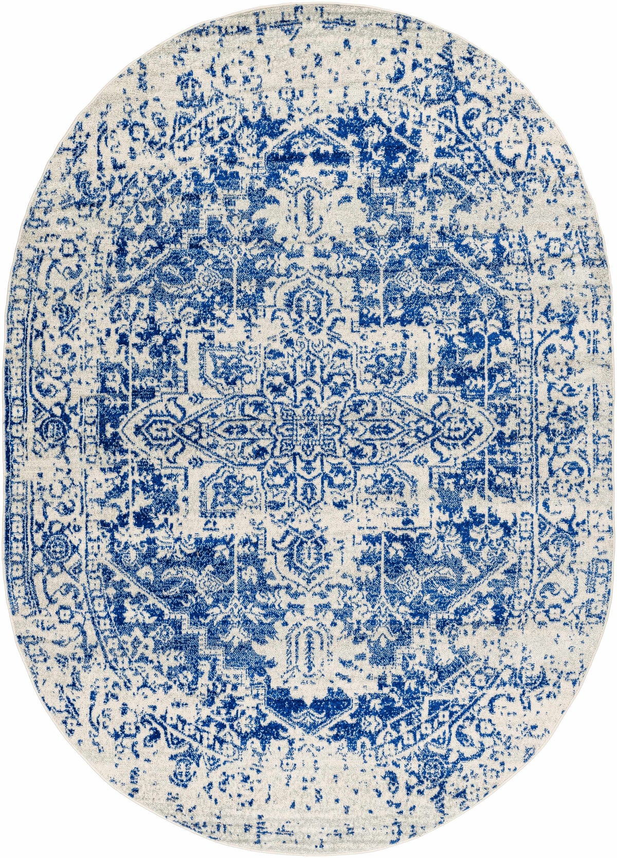 Vintage Pattern Area Rug, Navy and Gray