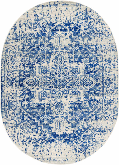 Vintage Pattern Area Rug, Navy and Gray