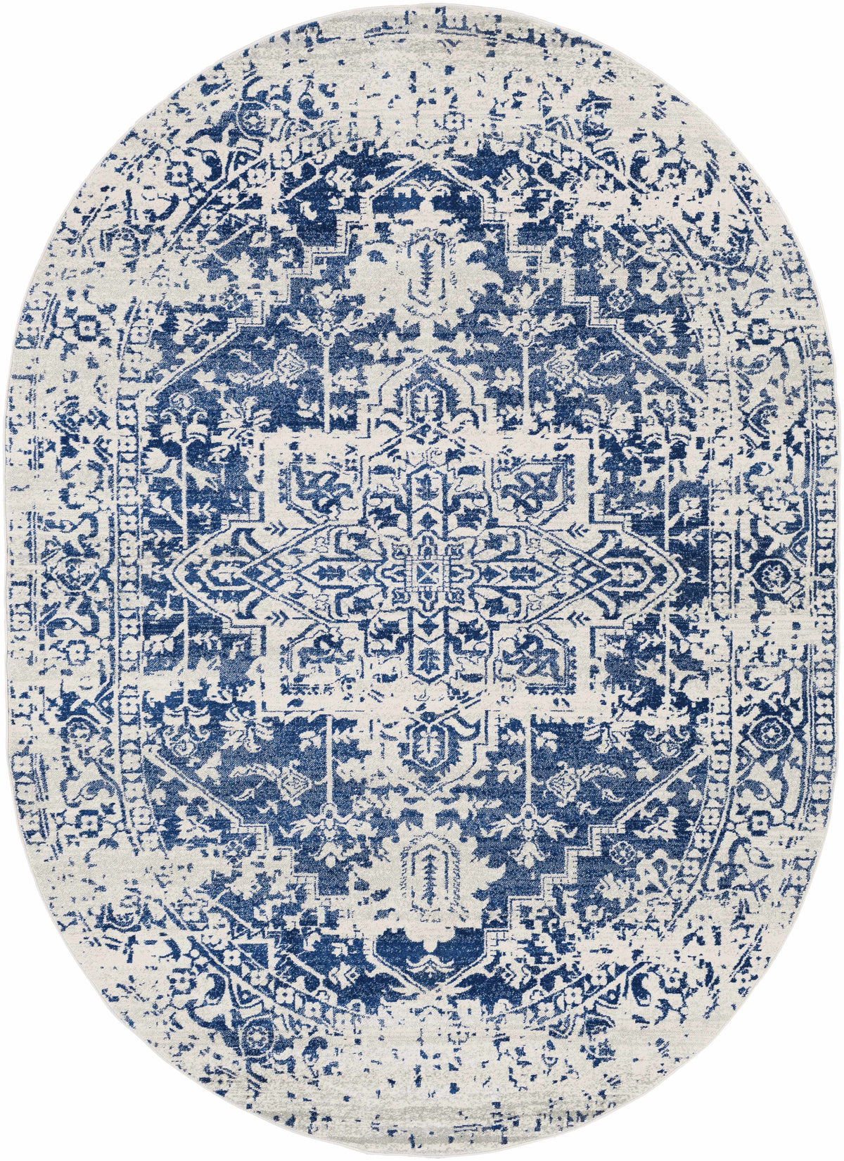 Vintage Pattern Area Rug, Navy and Gray