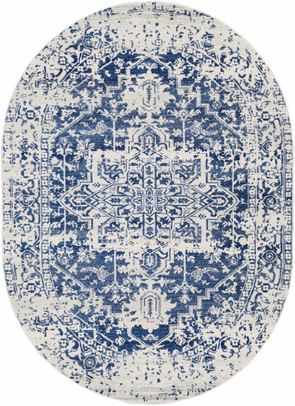 Vintage Pattern Area Rug, Navy and Gray