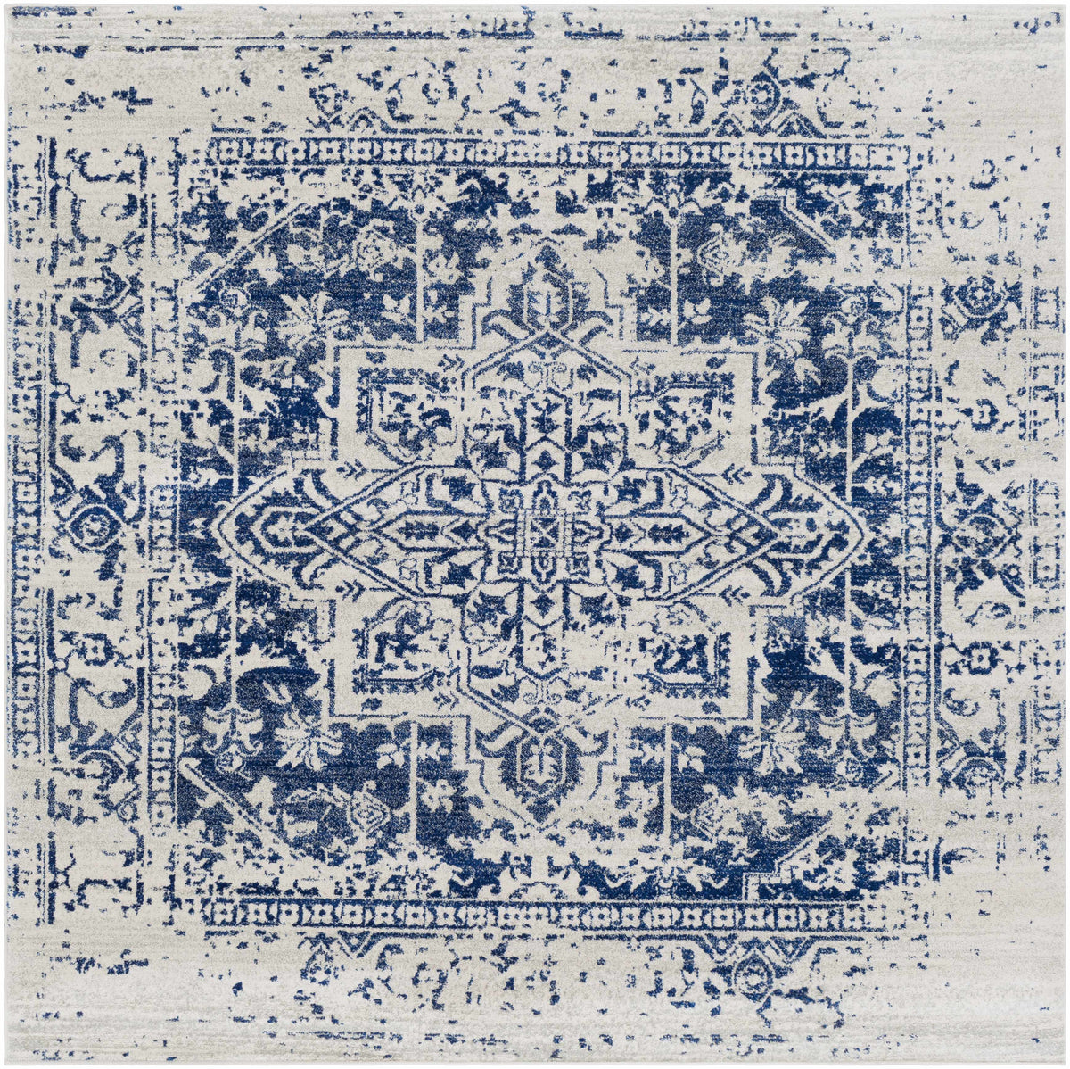Vintage Pattern Area Rug, Navy and Gray