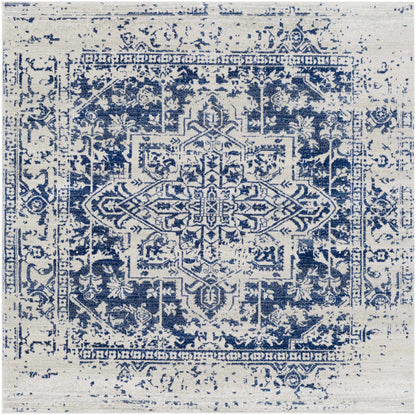 Vintage Pattern Area Rug, Navy and Gray