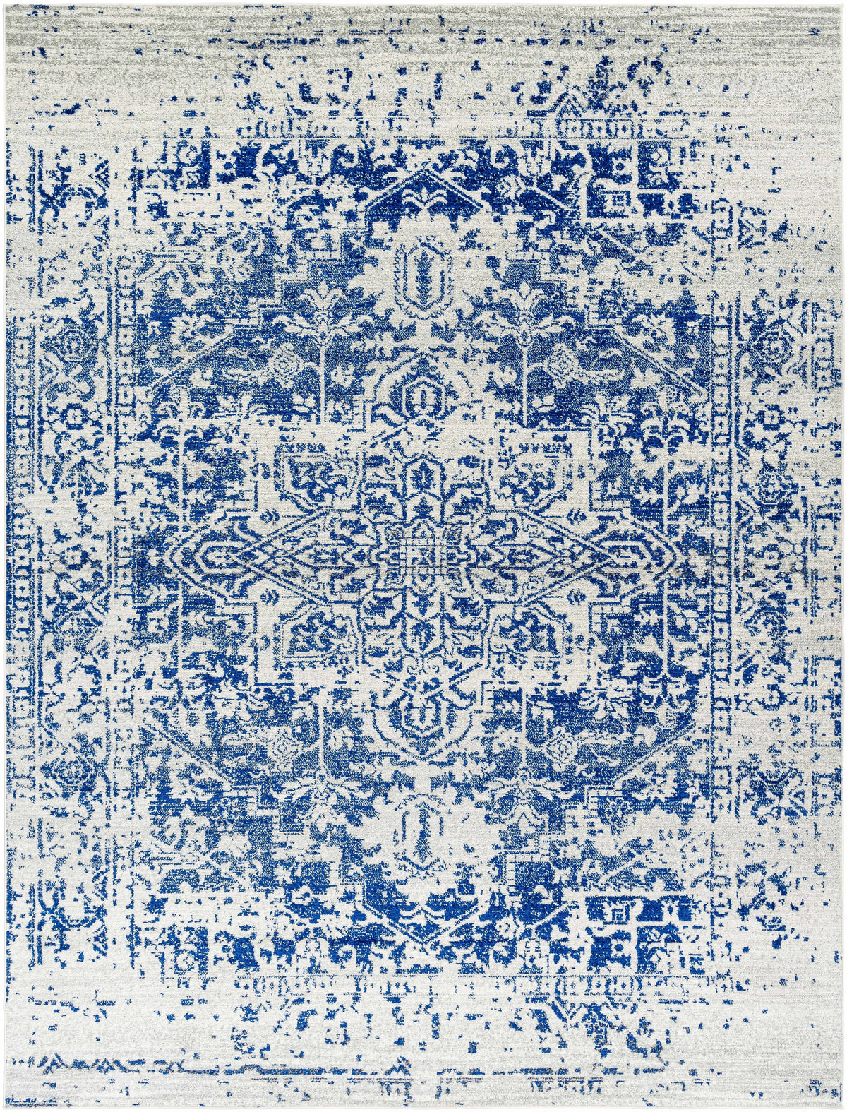 Vintage Pattern Area Rug, Navy and Gray