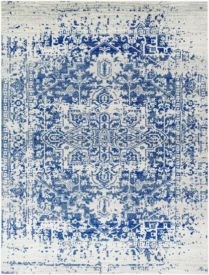 Vintage Pattern Area Rug, Navy and Gray