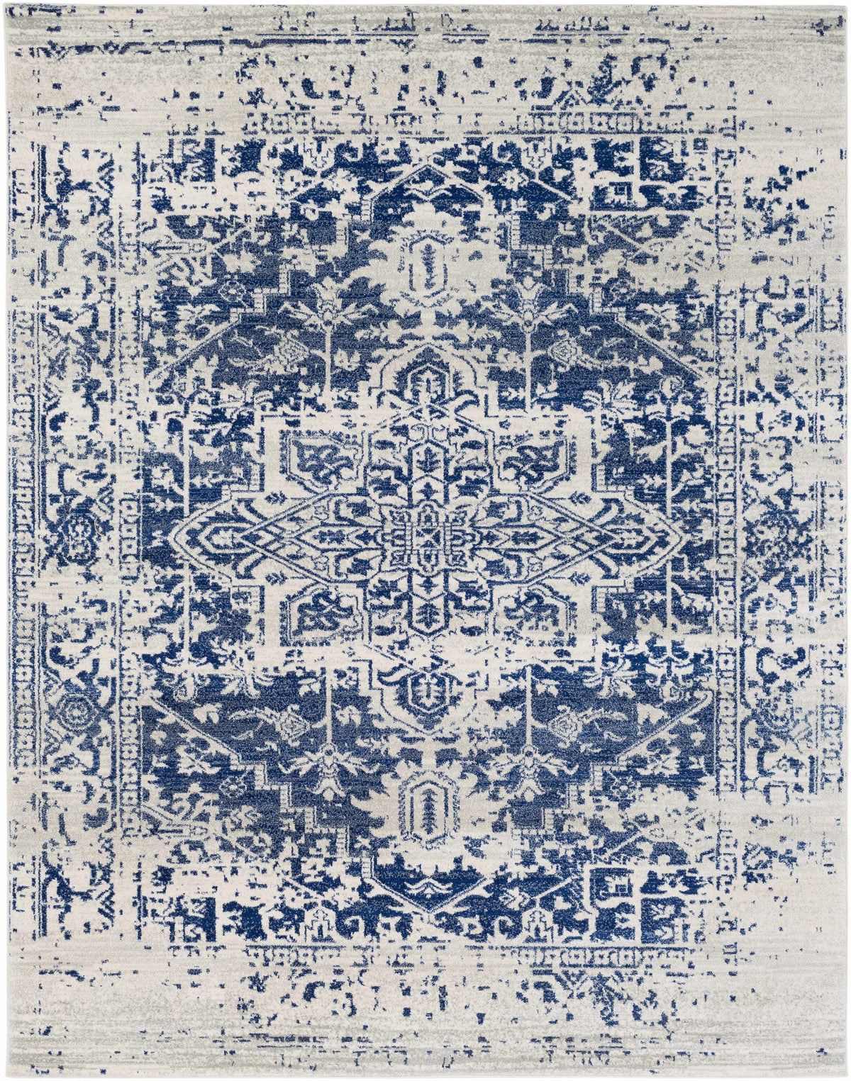 Vintage Pattern Area Rug, Navy and Gray
