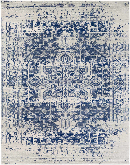 Vintage Pattern Area Rug, Navy and Gray