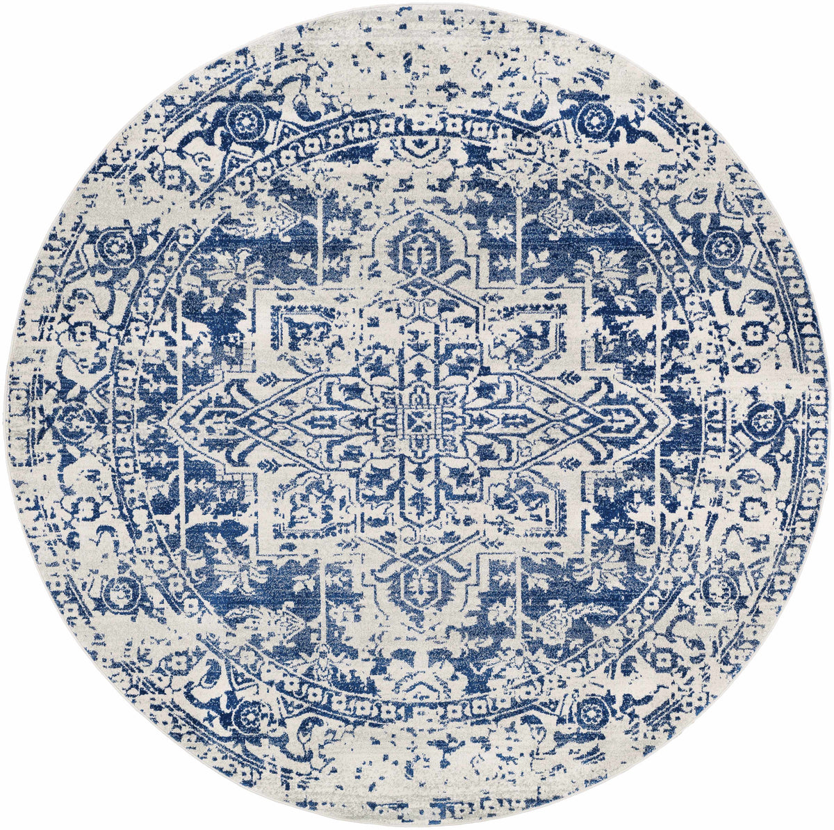 Vintage Pattern Area Rug, Navy and Gray