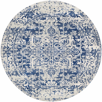 Vintage Pattern Area Rug, Navy and Gray