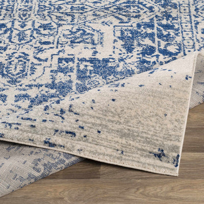 Vintage Pattern Area Rug, Navy and Gray