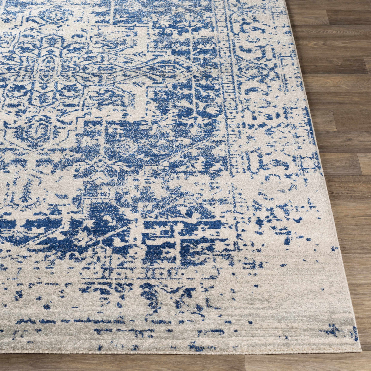 Vintage Pattern Area Rug, Navy and Gray