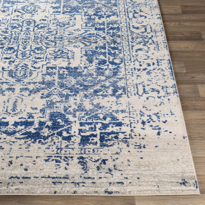 Vintage Pattern Area Rug, Navy and Gray