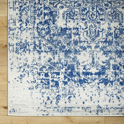 Vintage Pattern Area Rug, Navy and Gray