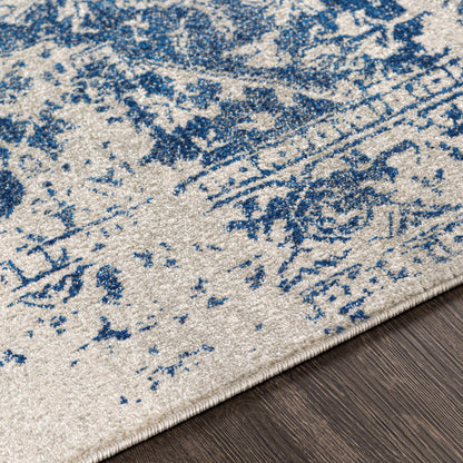 Vintage Pattern Area Rug, Navy and Gray