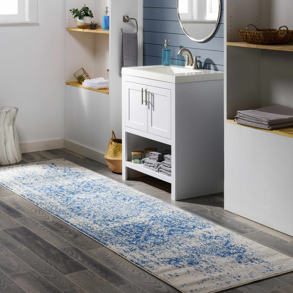 Vintage Pattern Area Rug, Navy and Gray