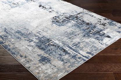 Abstract Area Rug, Blue, Gray and Ivory