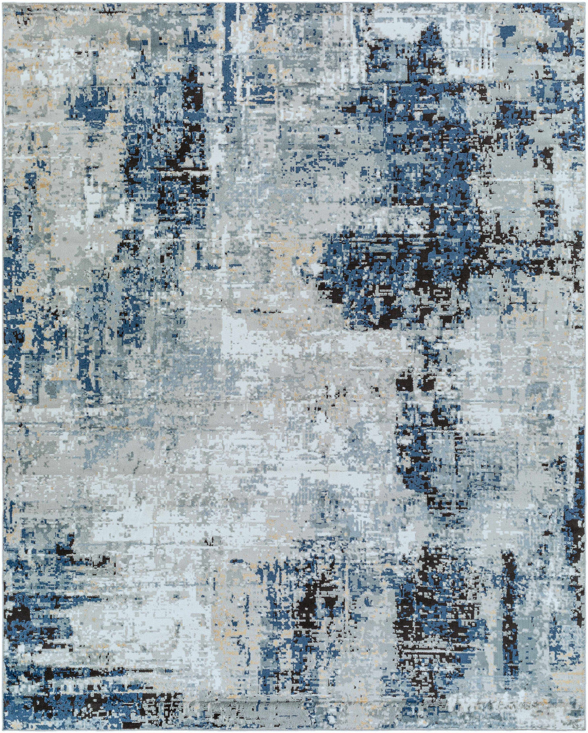 Abstract Area Rug, Blue, Gray and Ivory