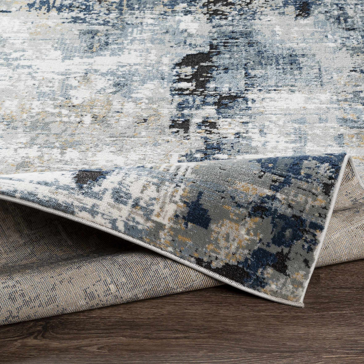 Abstract Area Rug, Blue, Gray and Ivory