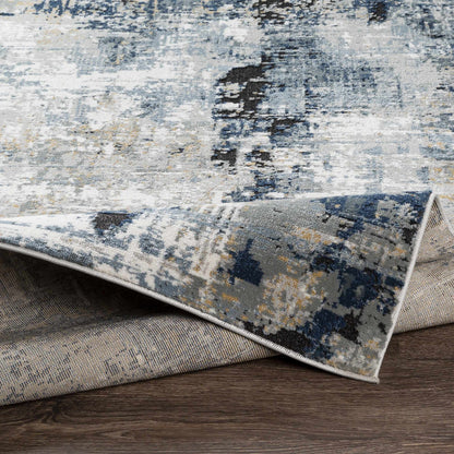 Abstract Area Rug, Blue, Gray and Ivory