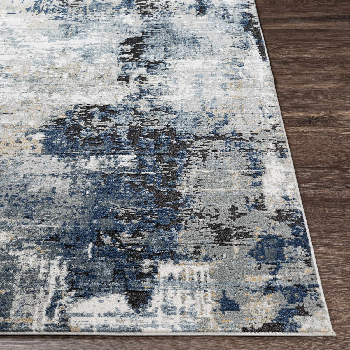 Abstract Area Rug, Blue, Gray and Ivory
