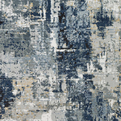 Abstract Area Rug, Blue, Gray and Ivory