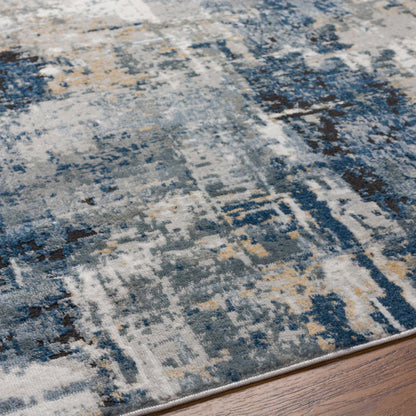 Abstract Area Rug, Blue, Gray and Ivory