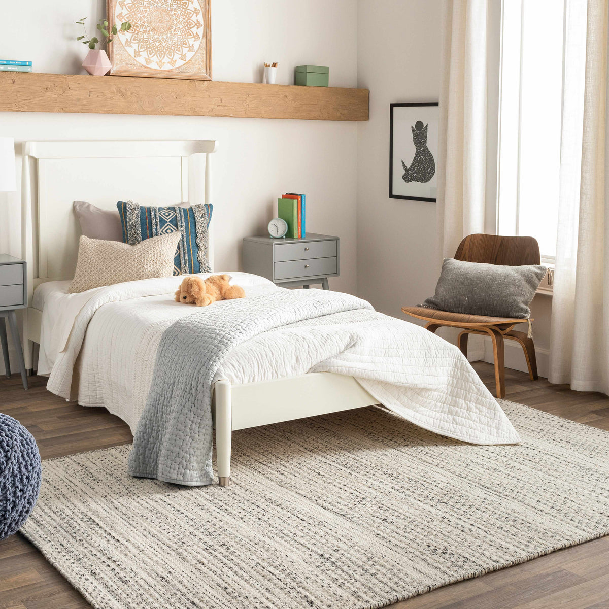 Hand Woven Wool Area Rug, Cream and Black