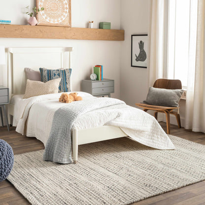 Hand Woven Wool Area Rug, Cream and Black